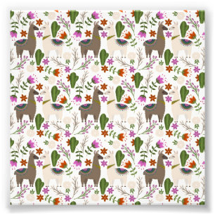 Alpaka-Kaktus-Blumenmuster Tierliebhaber Fotodruck