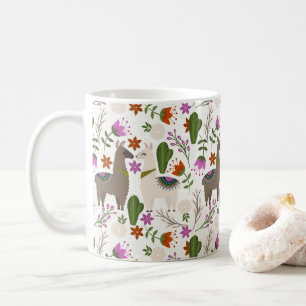 Alpaka-Kaktus-Blumenmuster-Tierliebhaber Kaffeetasse