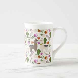 Alpaka-Kaktus-Blumenmuster Tierliebhaber Prozellantasse