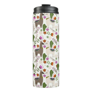 Alpaka-Kaktus-Blumenmuster Tierliebhaber Thermosbecher