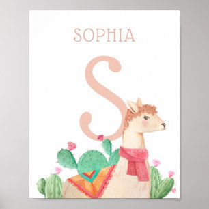 Alpaka-Kinderzimmer-Wandkunst. Lama-Kinder Name &  Poster