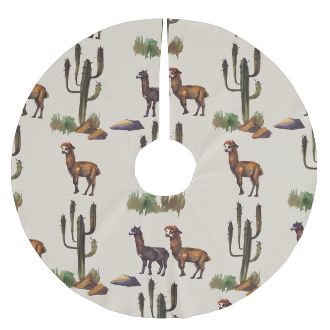 Alpaka Llama, Wasserfarbmuster. Polyester Weihnachtsbaumdecke (Vorderseite)