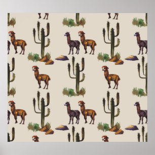 Alpaka Llama, Wasserfarbmuster. Poster