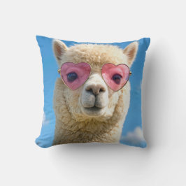 Alpaka mit rosa herzförmiger Brille Kissen