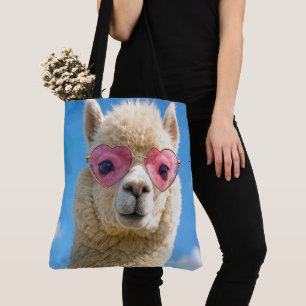 Alpaka mit rosa herzförmiger Brille Tasche