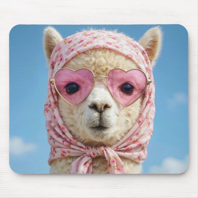 Alpaka mit Schal und Sonnenbrille Mousepad (Vorne)