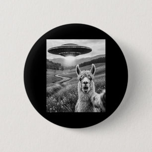 Alpaka Selfie mit Alien UFO Lustiges Llama Alpaka Button
