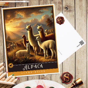 Alpaka Süße Familie Vintage-Tierpostkarte Postkarte