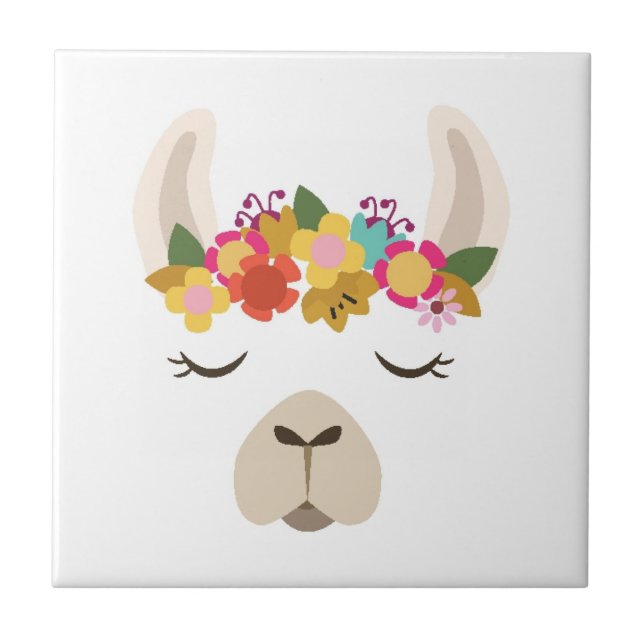 Alpaka-u. Blumen-Muster Fliese (Vorderseite)