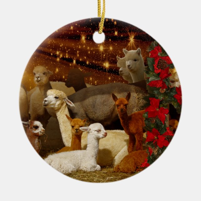 Alpaka-Weihnachtsverzierungen Keramikornament (Vorne)