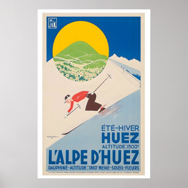 Alpe d'Huez France Vintage Ski Poster (Vorne)