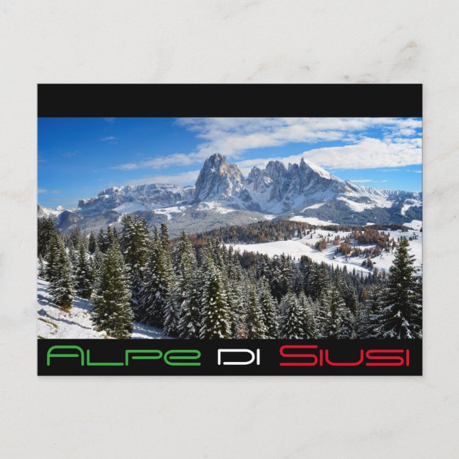 Alpe di Siusi en hiver noir carte postale (Devant)