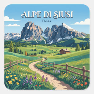Alpe di Siusi Ortisei Italien Quadratischer Aufkleber