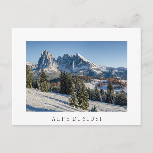 Alpe di Siusi paysage hiver carte postale blanche (Devant)
