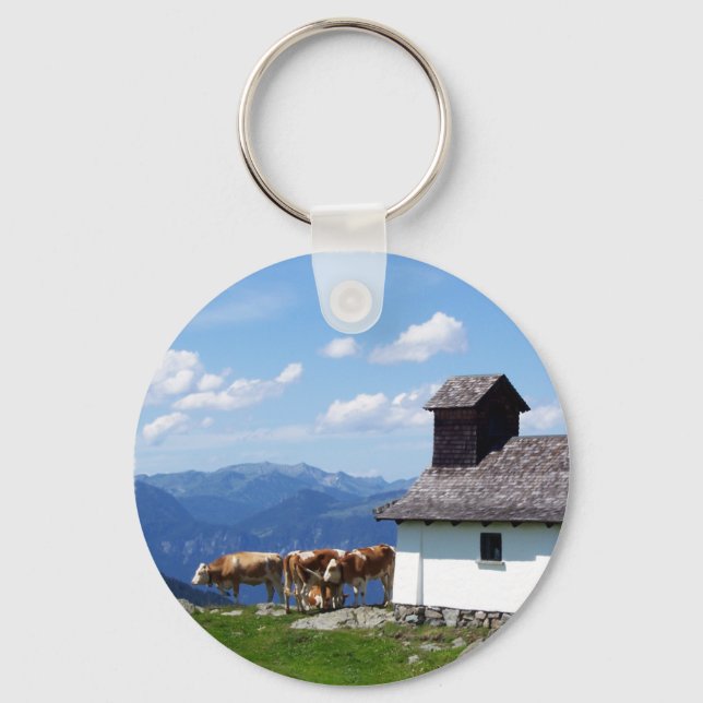 Alpen Bergwelt Landschaft mit Alpenkühen Schlüsselanhänger (Vorderseite)