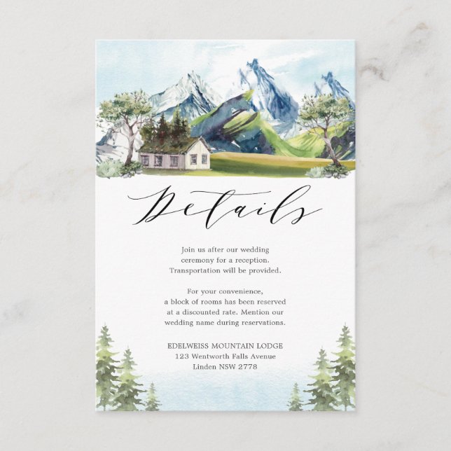 Alpen Bergwelt Wald Hochzeiten Details Begleitkarte (Vorderseite)
