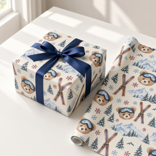 Alpen-Ski-Teddybär-Winter-Geburtstag Geschenkpapier
