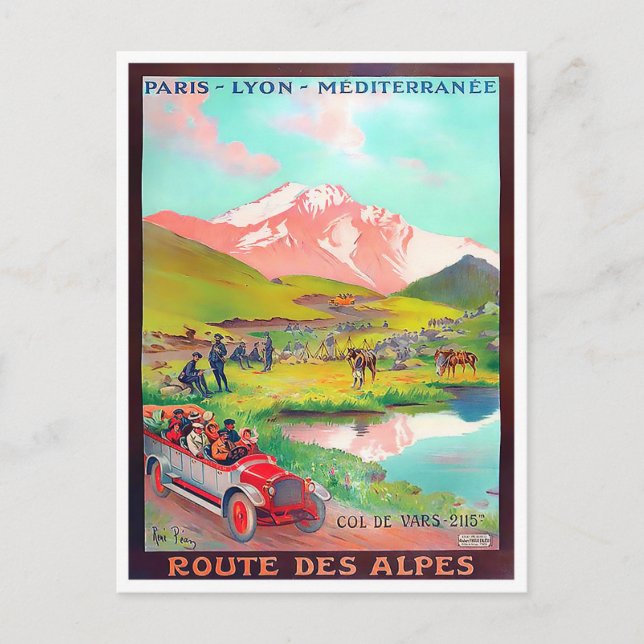 Alpen Tour Frankreich Jahrgang Reise Postkarte (Vorderseite)
