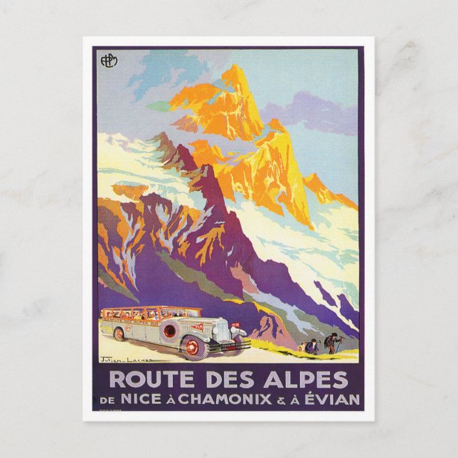 Alpen Tour Frankreich Jahrgang Reise Postkarte (Vorderseite)