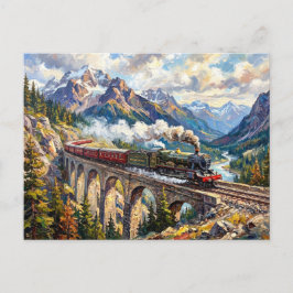 Alpen-Viadukt-Dampflokzug Landschaftskunst Szene Postkarte
