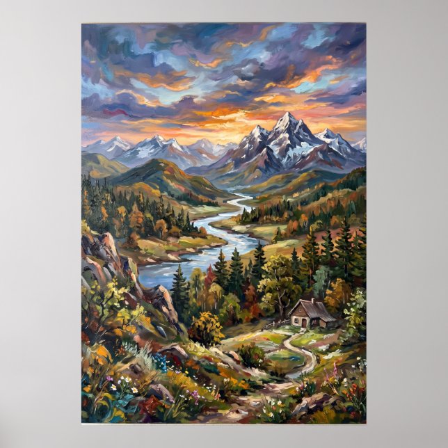 Alpenfluss-Tallandschaftsposter Poster (Vorne)