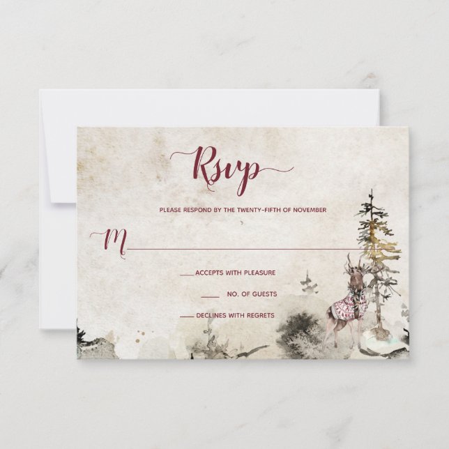 Alpengebirge Waldland Stag Burgund | RSVP Karte (Vorderseite)
