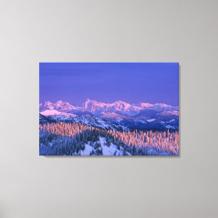 Alpenglow trifft die Gipfel des Gletschers Leinwanddruck