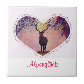 Alpenglück Hirsch Glasuntersetzer Fliese