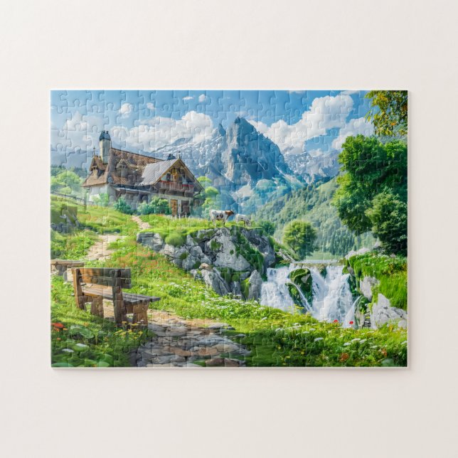 Alpenhütte am Wasserfall (Horizontal)