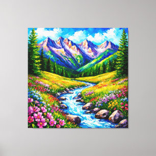 Alpenlandschaft mit blühenden Wildblumen Leinwanddruck