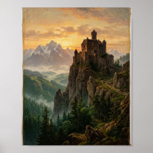 Alpenpass im Stil der Alten Welt mit Burg I Poster