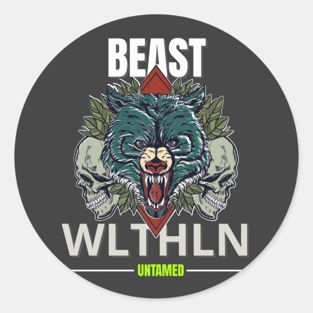 Alpha Beast _ Untamed Wolf Streetwear Fearless  Runder Aufkleber (Vorderseite)