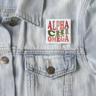 Alpha Chi Omega Groovy Retro gestapeltes Grafikdes Button