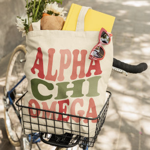 Alpha Chi Omega Groovy Retro gestapeltes Grafikdes Tragetasche