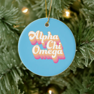 Alpha Chi Omega Groovy Schrift Keramik Ornament
