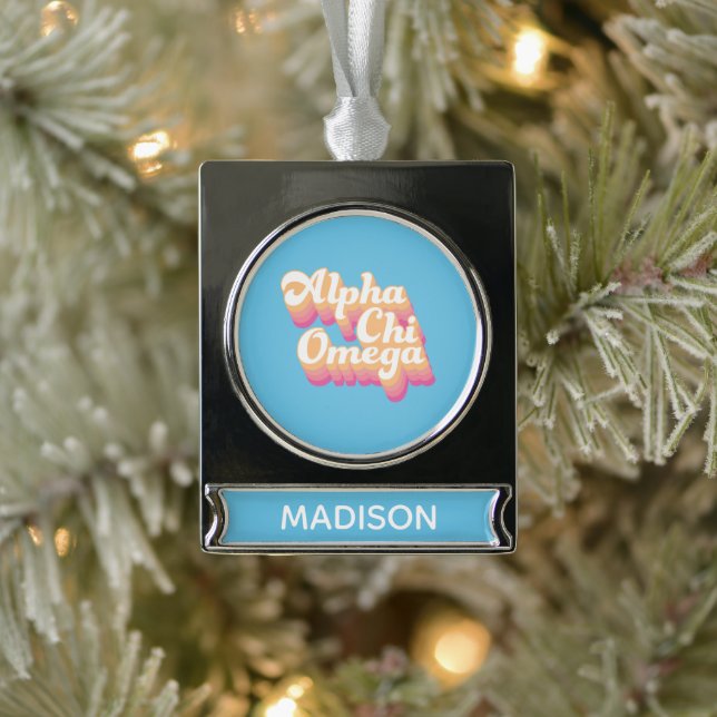 Alpha Chi Omega| Groovy Script Banner-Ornament Silber (Baum)