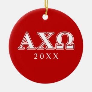 Alpha Chi Omega Weiße und Rote Buchstaben Keramik Ornament