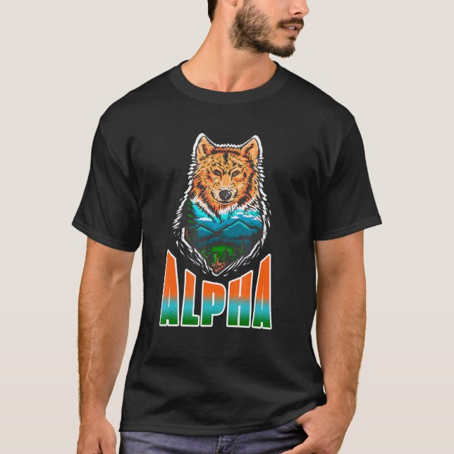 ALPHA Cooler Phantastischer Wolf anwesend T-Shirt (Vorderseite)