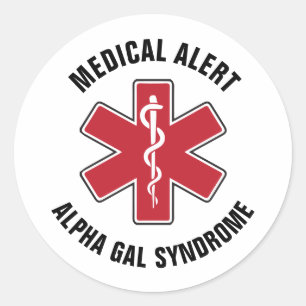 Alpha-Gal-Syndrom Medizinisches Warnsymbol Runder Aufkleber