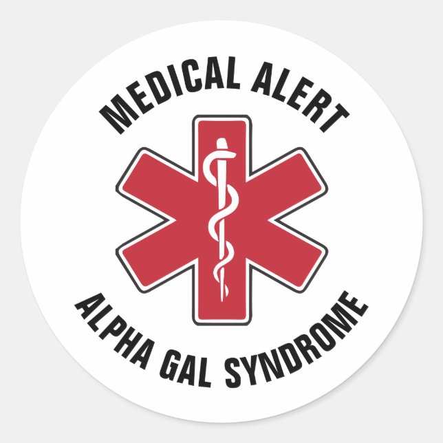 Alpha-Gal-Syndrom Medizinisches Warnsymbol Runder Aufkleber (Vorderseite)