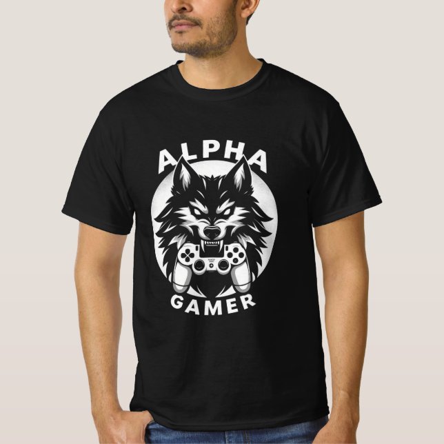 Alpha-Gamer-Wolf mit Controller T-Shirt (Vorderseite)