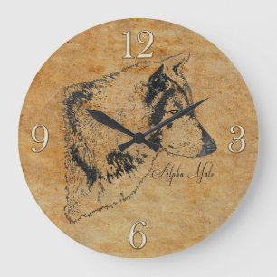 Alpha Gray Wolf Wildlife Portrait Große Wanduhr