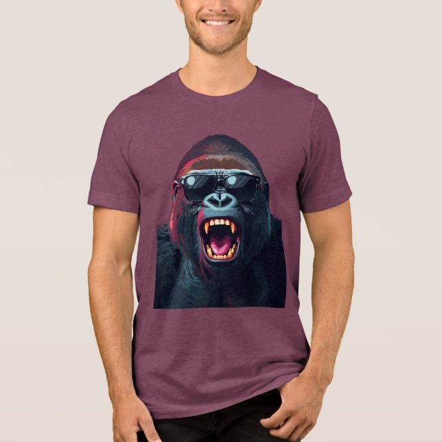 Alpha Rage – Roaring Gorilla with Sunglasses Tri-Blend Shirt (Vorderseite)