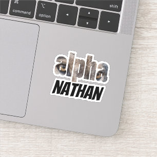 Alpha Wolf Augen Vorname mit schwarzer Typografi Aufkleber