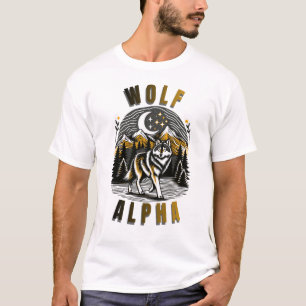 Alpha Wolf Berg Nacht Design T-Shirt