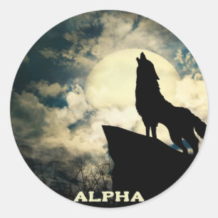 Alpha-Wolf heult bei Vollmond Runder Aufkleber