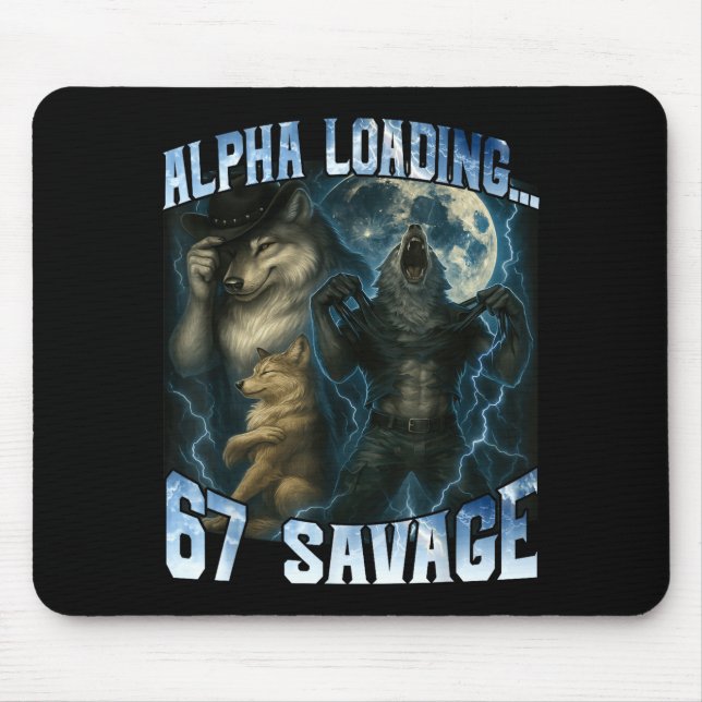 Alpha Wolf Loading 67 Percent Savage Funny Wolves  Mousepad (Vorne)