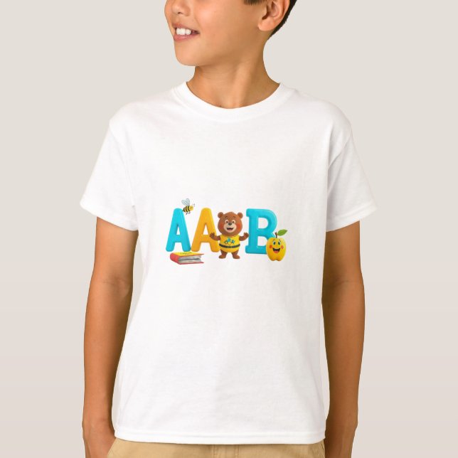 Alphabet A and B T-Shirt for Kids – Cute Bear, Bee (Devant)