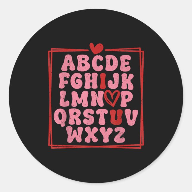 Alphabet Abc I Love You Valentines Day Heart  Runder Aufkleber (Vorderseite)