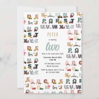 Alphabet-ABC-LKW, Kindergeburtstag Einladung